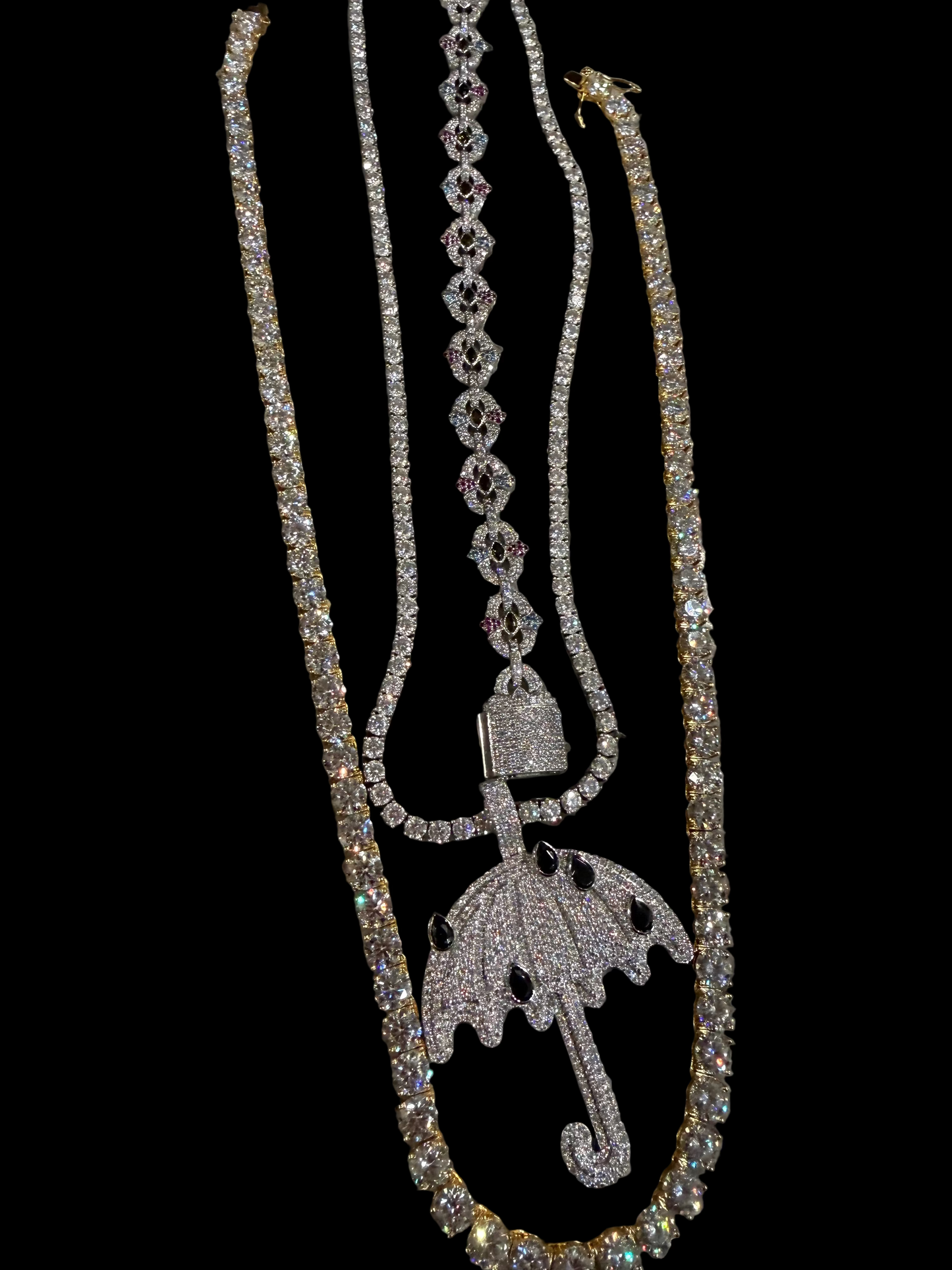 2 tennis chain, 1 bracelet, 1 pendant